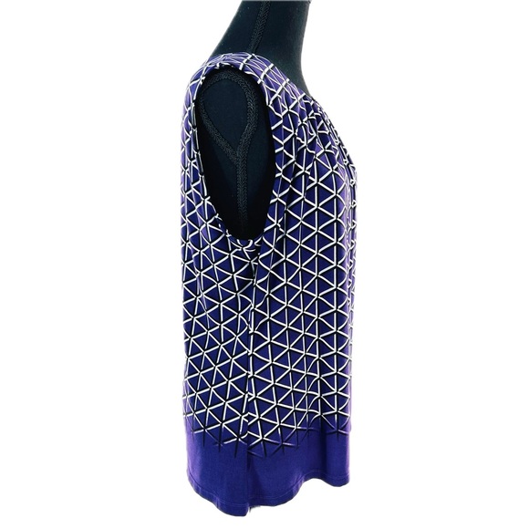 Calvin Klein Pleated Neck Diamond Pattern Sleeveless Blouse Purple Size Large - Picture 8 of 12